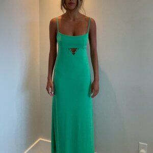 Zara Green Strappy Maxi Dress with Cut Out Size Small